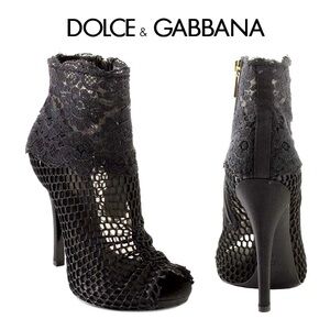 Dolce & Gabbana Lace & Mesh Peep Toe Booties